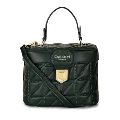 Buy Carlton London Women's Dark Green Quilted Box Bag with Gold Lock ...