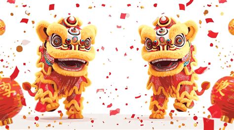 Chinese lions dancing celebration show white background | Premium AI ...