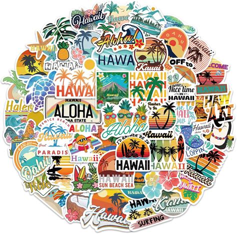 50PCS Hawaii Beach Stickers, Hawaiian Tropical Summer Stickers Decals ...