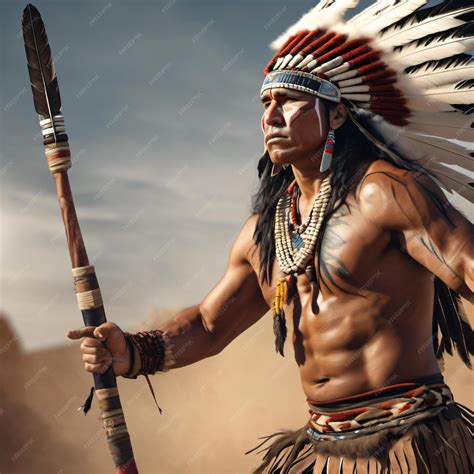Premium Photo | A Native American warrior in a fierce battle stance ...