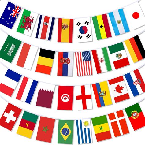String Flags, Mini Outdoor String Flags World Flag Banner 32 Countries International Flag for ...