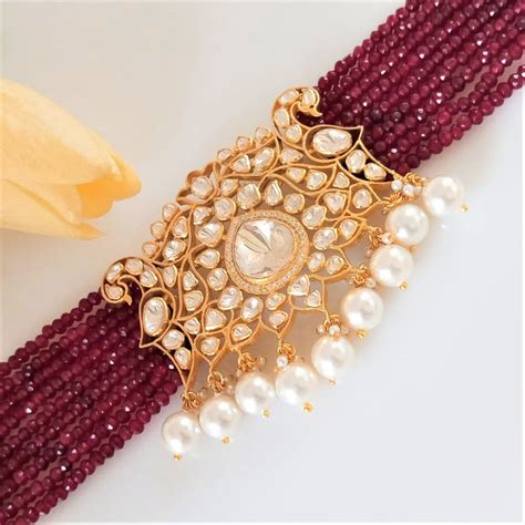Pure Silver Moissanite Ruby Polki Choker Necklace – Enumu