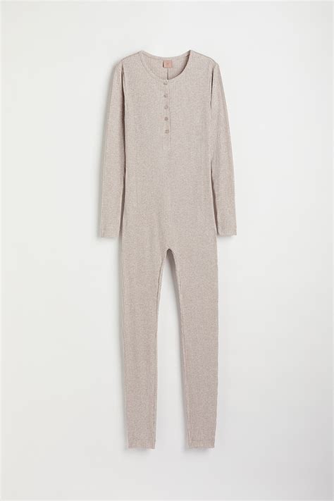 Ribbed modal-blend jumpsuit - Light beige marl - Ladies | H&M IN