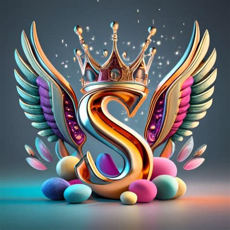 Elegant Rose Gold Letter S with Crown and Diamonds 3D Typography