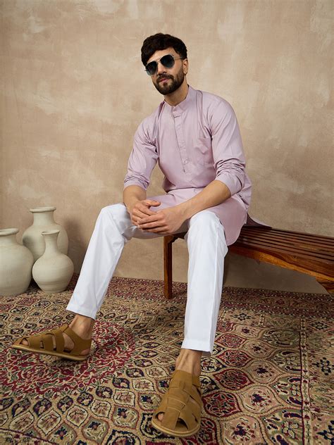 Nabia Solid Mandarin Collar Kurta For Men