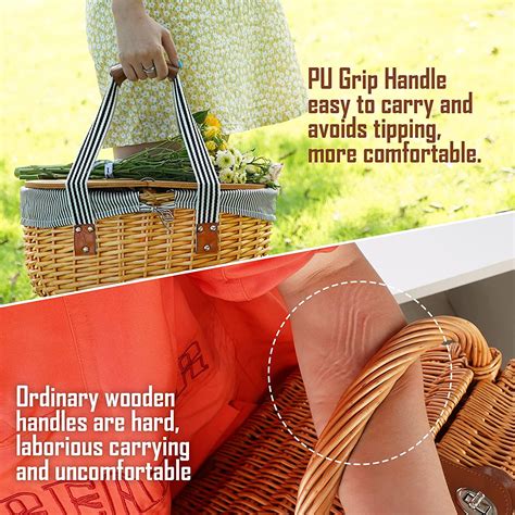 Buy Wicker Picnic Basket Set for 2 with Double Wooden Lids & Handles ...