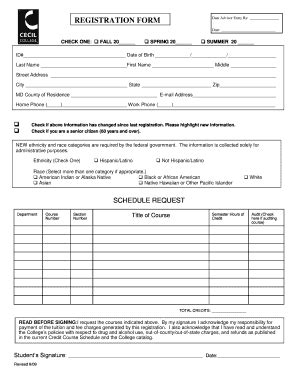 REGISTRATION FORM - Cecil College - Cecil - Fill and Sign Printable ...