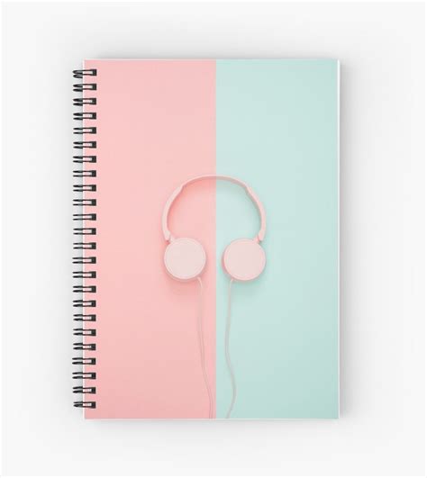 Cute Spiral Notebook - Pastel Pink & Blue Music Headphones