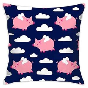Buy Pillow Case Square Cute Pink Flying Pig Style Decorative Throw ...