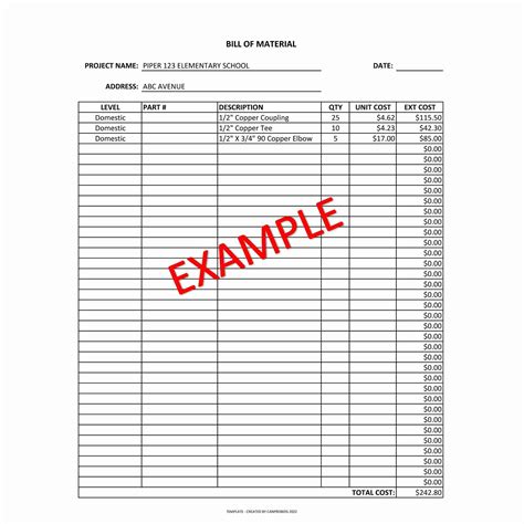 Bill Of Materials Template Excel