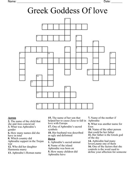 Greek Peace Goddess Crossword - prntbl.concejomunicipaldechinu.gov.co