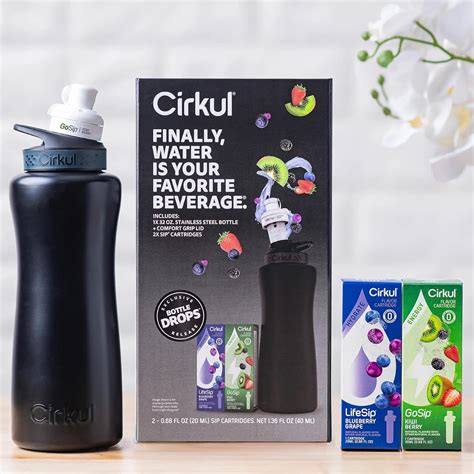 Cirkul 32oz Matte Black Stainless Steel Water Bottle Starter Kit with ...