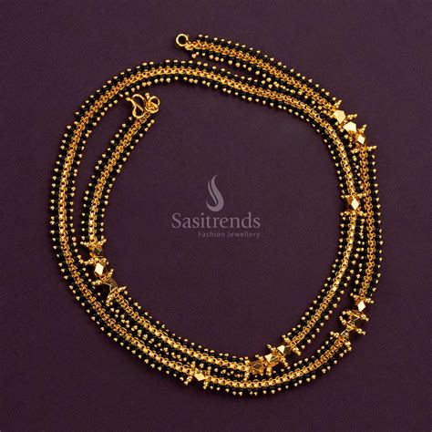 Traditional One Gram Micro Gold Plated Black Beaded Chain - Sasitrends