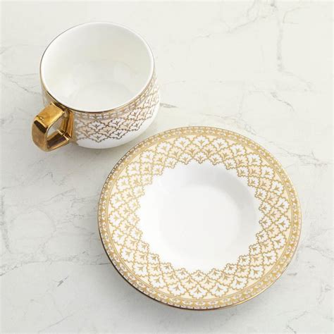 Buy Luxury Ebony Gold Printed Bone China Cup and Saucer Set- 4 Pcs from ...
