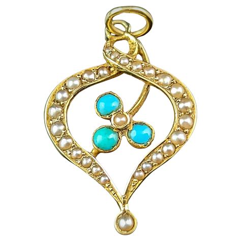 Antique 15k Gold Locket, Turquoise and Pearl, Portrait, Forget Me Not For Sale at 1stDibs ...