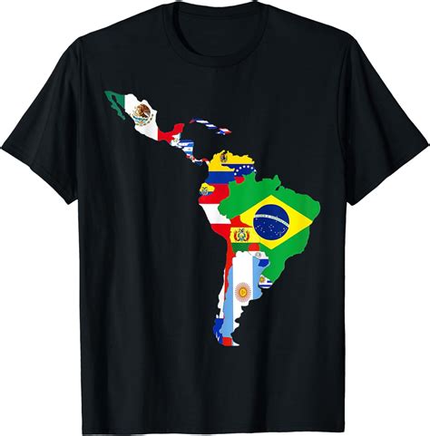 Hispanic Heritage Month Latin Countries Map Flags Art Fun T-Shirt ...