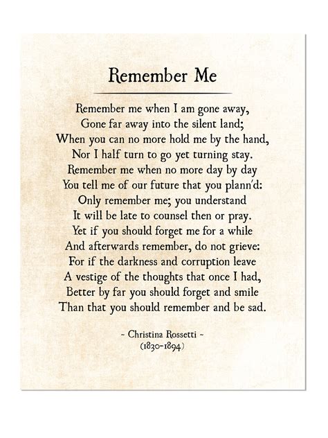 Remember Me Christina Rossetti, Funeral Poem, Grief and Sorrow Poem ...