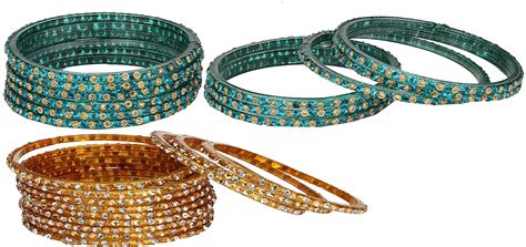 Buy Afast Colorful Glass Bangle/Kada Set Combo Ornamented With ...