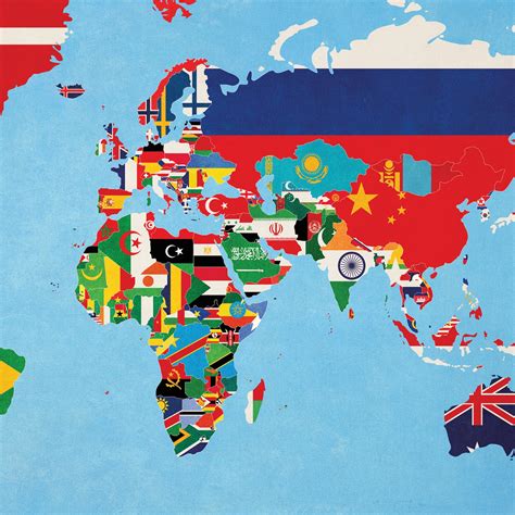 World Map of Flags - Country Map Poster - Educational Art - Kid's Room - National Flags - Map ...