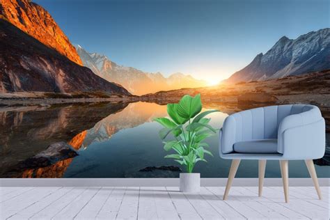 Serene Sunrise With Mountains and Lakes Wallpaper - Magicdecor®