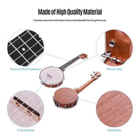 Banjolele Concert 23 inch Banjo Ukulele 4 String Maple Body Okoume Nec ...