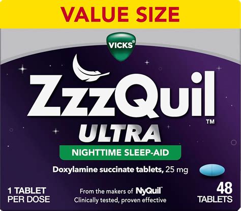 Amazon.com: ZzzQuil ULTRA,助眠劑,琥珀酸多西胺 25 毫克,成人睡眠輔助劑,夜間睡眠輔助劑,48 片 : 健康與家庭