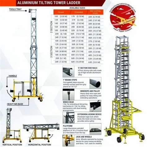 Aluminium Tower Ladder - 17 Ft Aluminium Square Tower Ladder With Big ...