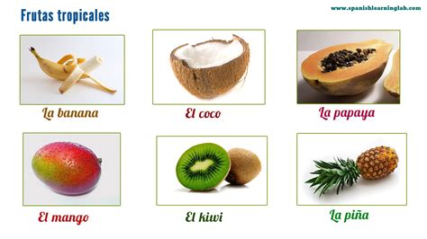 These are some common tropical fruits in Spanish including LA BANANA ...