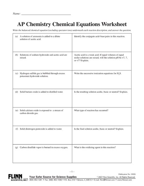 AP Chemistry Chemical Equations Worksheet - Your Safer Source for ...