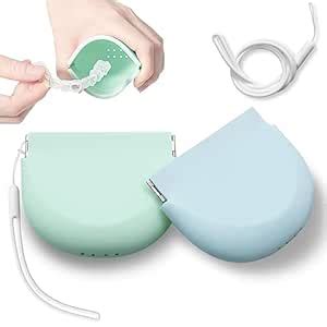 2 Pack Silicone Retainer Case with Lanyard Soft Slim Cute Aligner Case ...