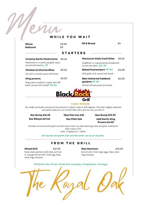 Restaurant Menu — The Royal Oak