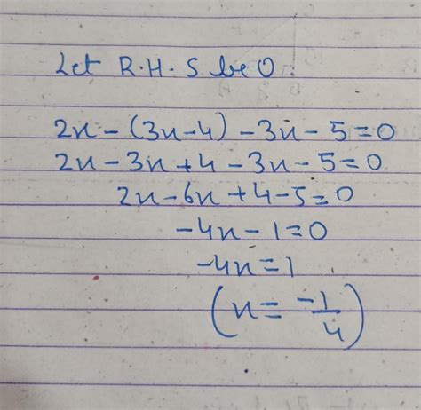 Solve the following equations: 2x-(3x-4)-3x-5 - Brainly.in