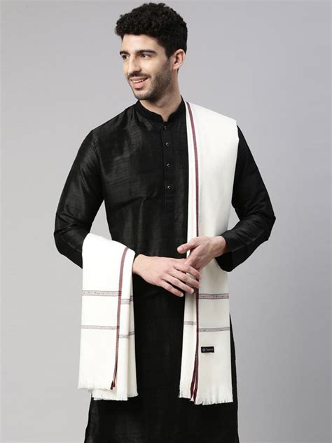 Men farhat Woven Design Shawl (Size: 127x254 cms, White Color)