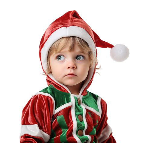 Little Girl In A Christmas Elf Costume With A Pensive Face, Kids Girl ...