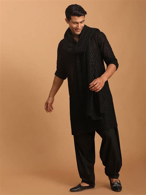 VASTRAMAY Men's Black Georgette Sequined Dupatta – vastramay