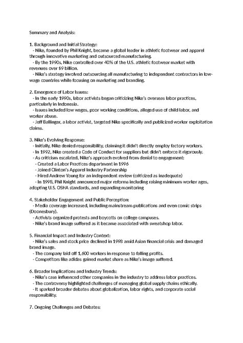 Nike's Labor Practices: A Case Study on Ethics and Responsibility - Studocu