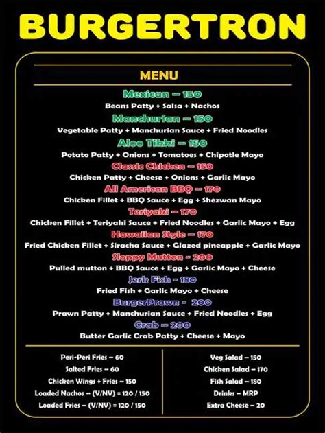 Menu of Burgertron, Balewadi, Pune
