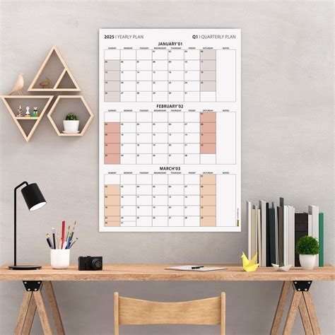 PRINTABLE Q1 January - March 2025 Quarterly Wall Calendar, SUNDAY Start, 90 Day Minimalist Wall ...