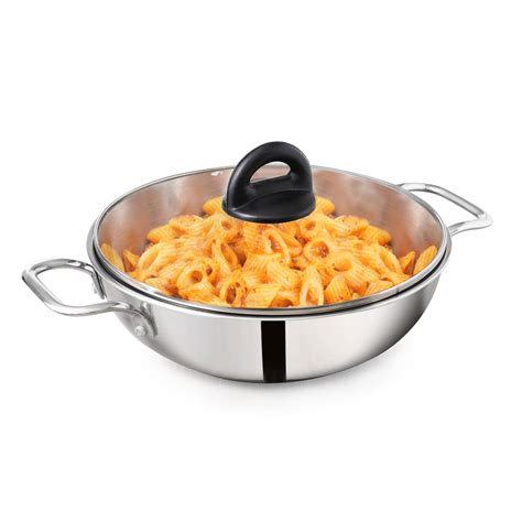 The Indus Valley Triply Stainless Steel Kadai With Glass Lid|Medium 23 ...