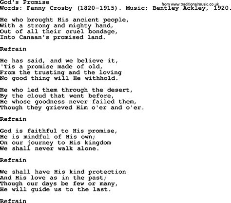God's Promise, by Fanny Crosby - hymn lyrics
