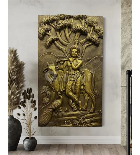 Buy Krishna with Cow 3D Relief Mural Online - Artociti