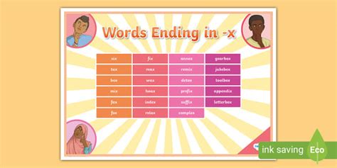 Words Ending in -x Word Mat
