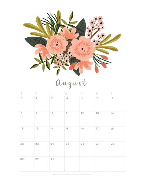 Printable August 2021 Calendar Monthly Planner {2 Designs: Flowers & Modern} - A Piece Of Rainbow
