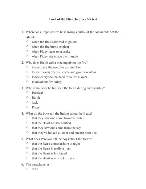 Lord of the Flies chapters 5-8 Quiz revised - Lord of the Flies ...