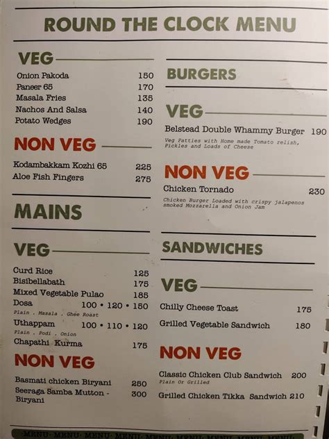 Menu at ALOE- A Little of Everything, Chennai