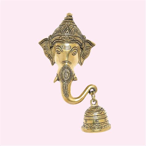 The Bombay Store Brass Engraved Ganesha Mask with Bell 6 in