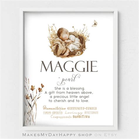 Maggie Name Art,custom Name Meaning,baby in the Basket,newborn Gift ...