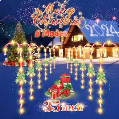 Christmas Candy Cane Lights Pathway Markers - 35" 12pcs 8 Modes Holiday ...