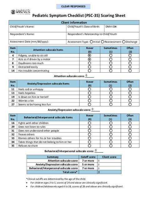 Fillable Online file lacounty Pediatric Symptom Checklist (PSC) Fax ...