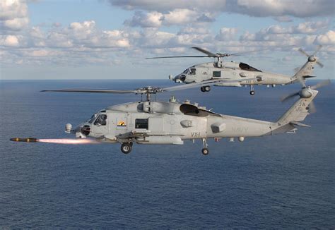 HD Military Sikorsky SH-60 Seahawk Helicopters in Flight Over Ocean